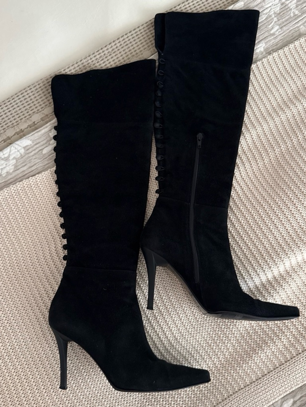 Stuart Weitzman Black Suede High-Heel Knee Boots